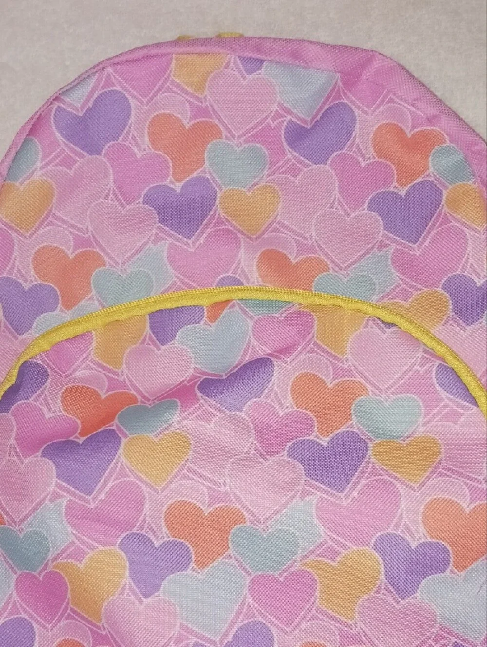 Kids Pink Heart-Print Backpack with Yellow Trim